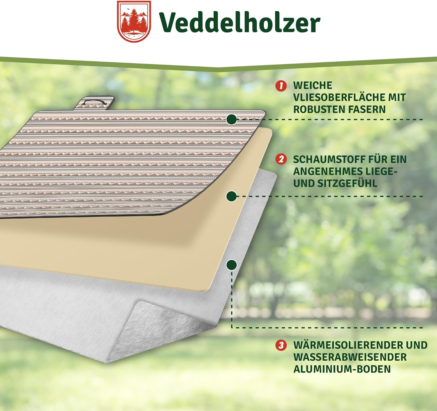 Veddelholzer Stranddecke 200x200 cm wasserdicht sandfest XXL isoliert gepolstert