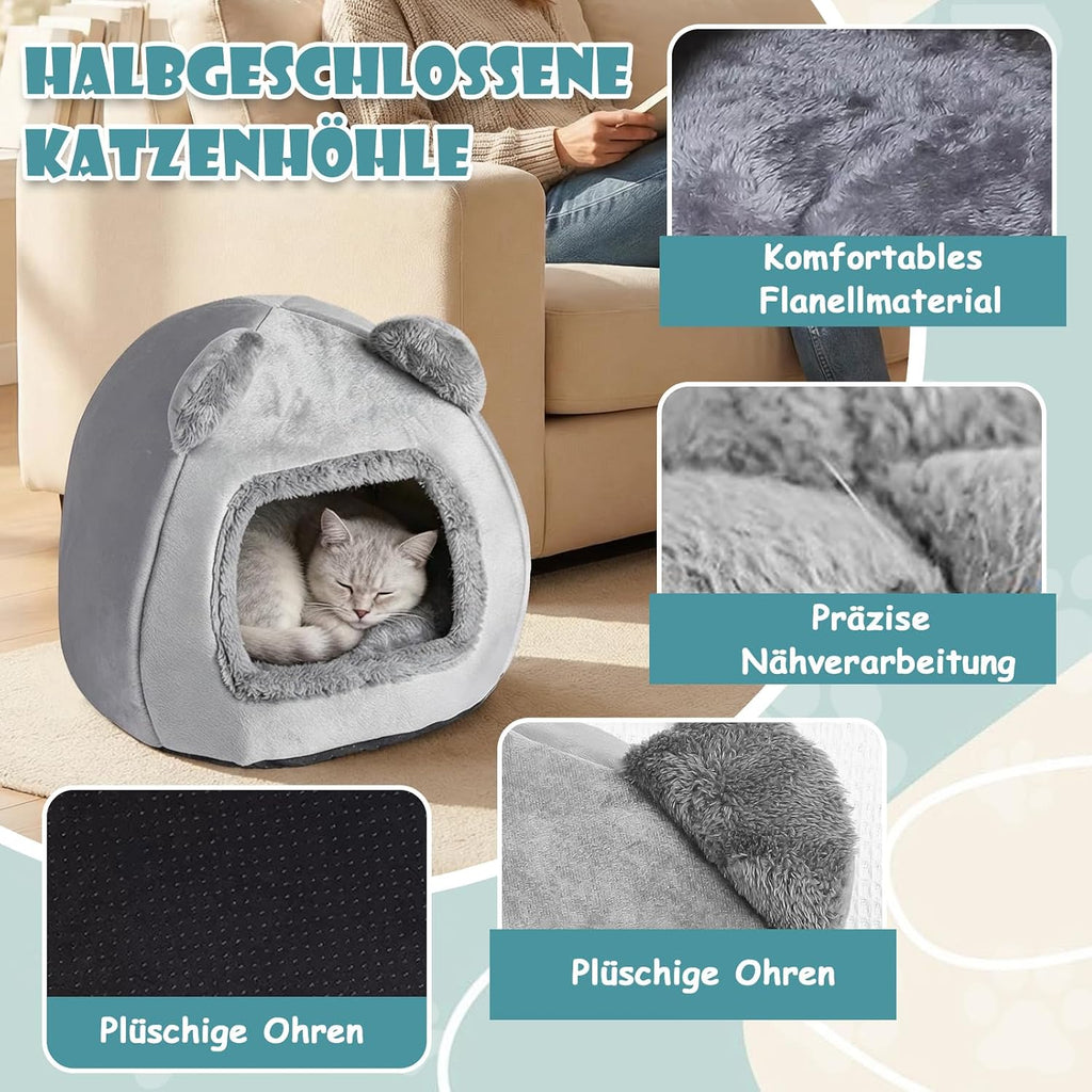 Katzenhöhle mit Kissen 40x40 cm Katzenbett Katzenkorb Kuschelhöhle