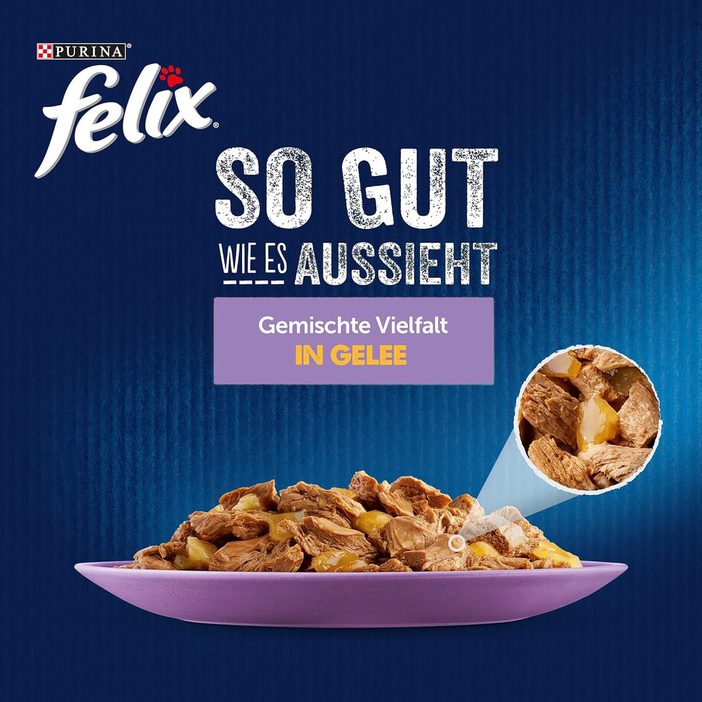 Felix So gut wie es aussieht Doppelt Lecker Katzenfutter nass in Gelee, Sorten-M