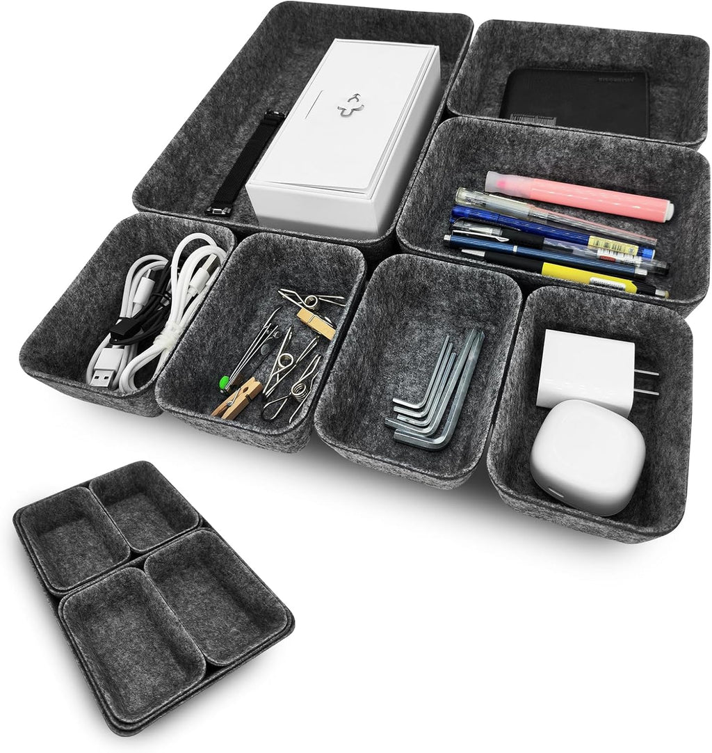 Schubladen Organizer Filz 14er Set waschbar Hellgrau fuer Schminktisch