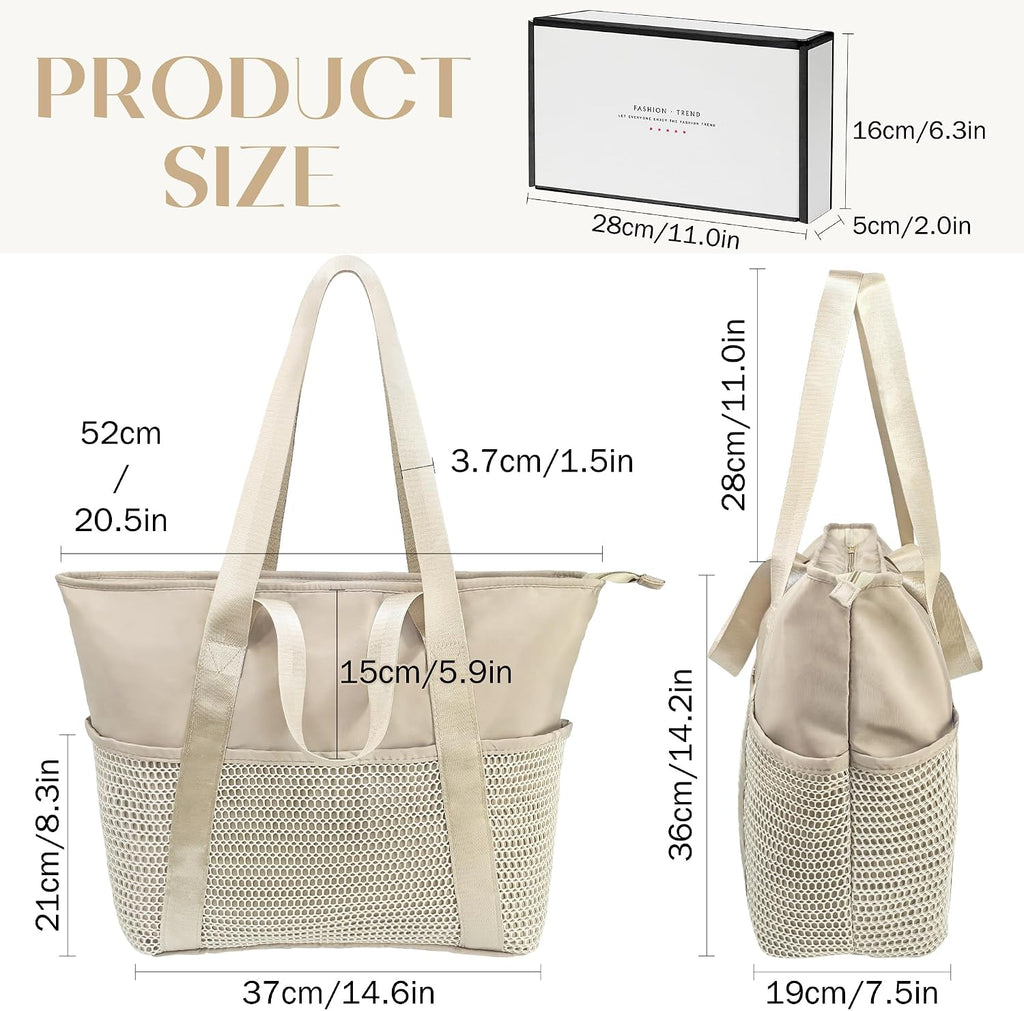 beifon Strandtasche XXL mit Reissverschluss, wasserdicht, faltbar, M-L