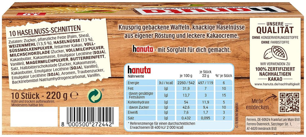 Hanuta Haselnuss Waffelschnitten 10 Stueck