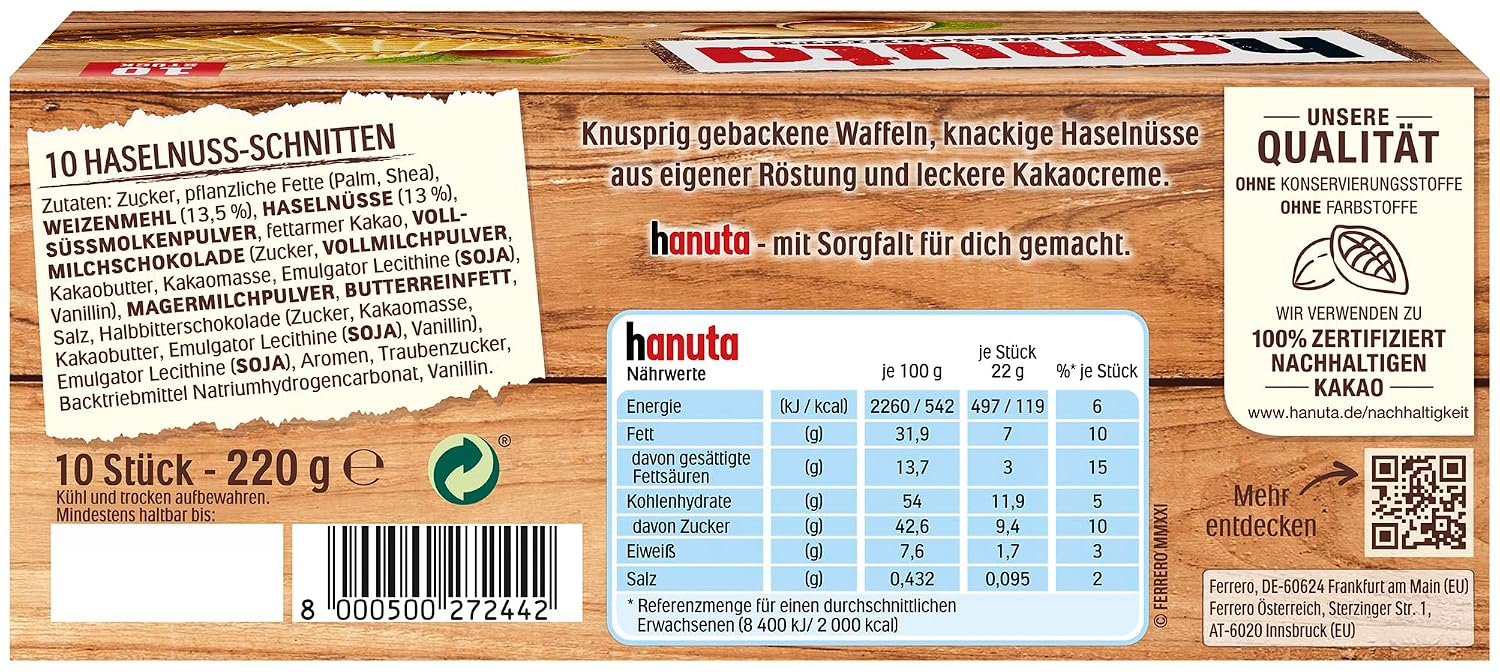 Hanuta Haselnuss Waffelschnitten 10 Stueck