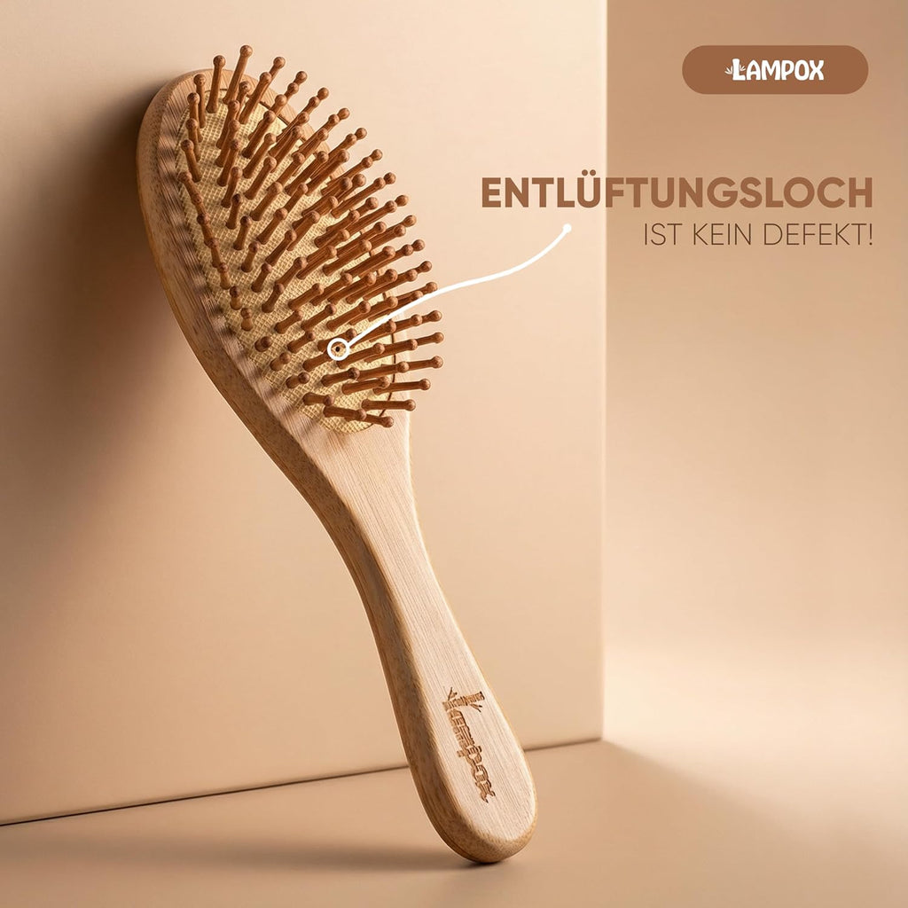 Lampox Bambus Haarbuerste antistatisch Holz Naturborsten Entwirrungsbuerste