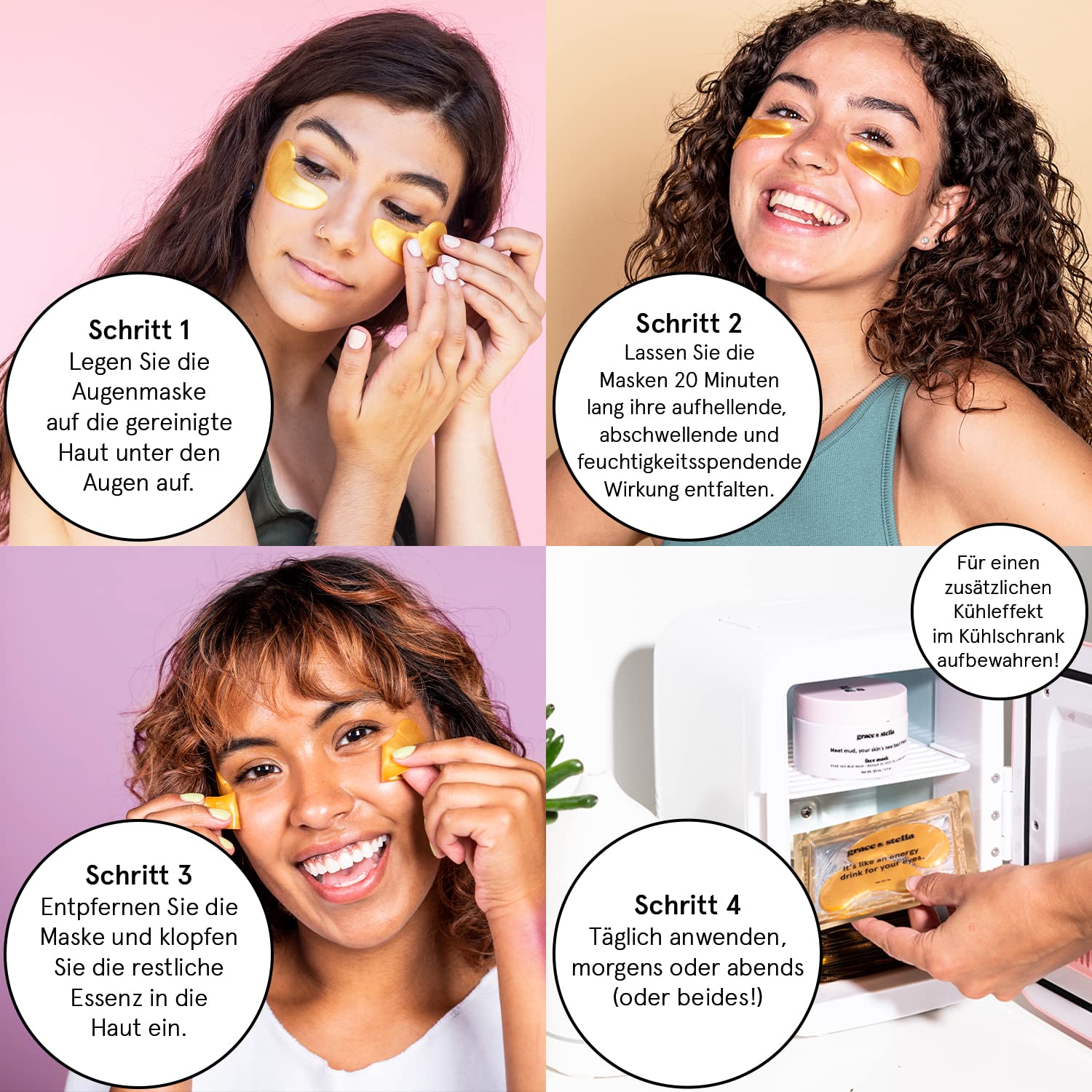 Grace & Stella Gel Augenpads 48 Paare gegen Augenringe Traenensaecke Falten