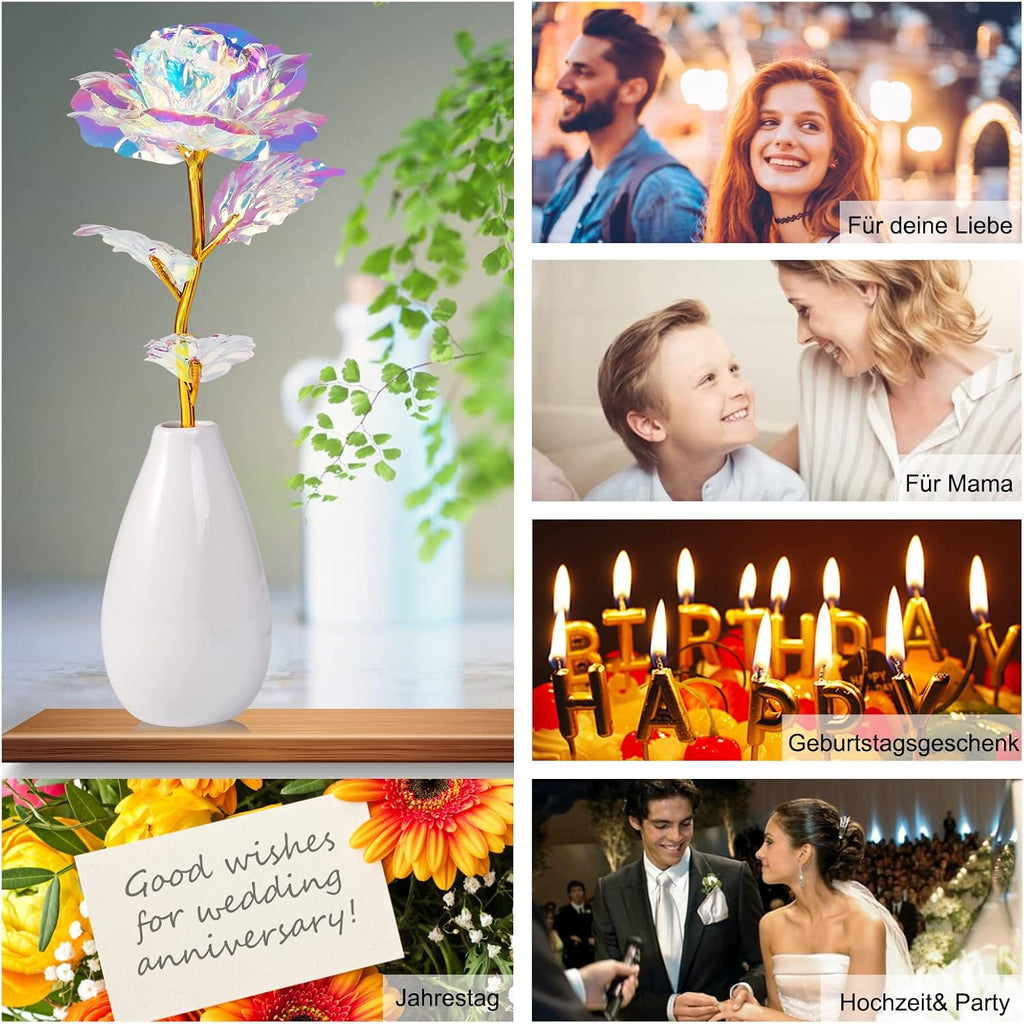 Galaxy Rose mit Vase Geschenk Set Valentinstag Geburtstag Weihnachten