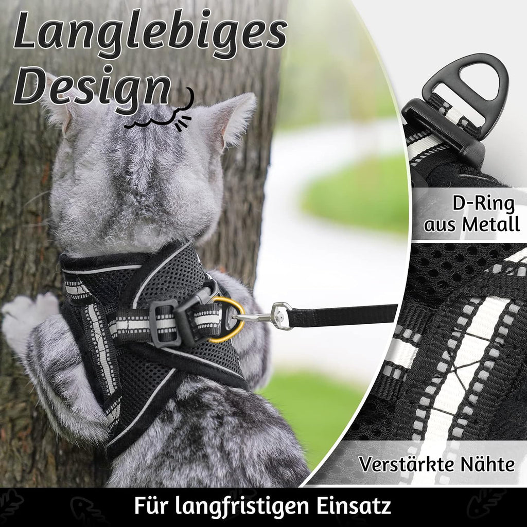 rabbitgoo Katzengeschirr verstellbar ausbruchsicher Schwarz Gr. S Kaetzchen