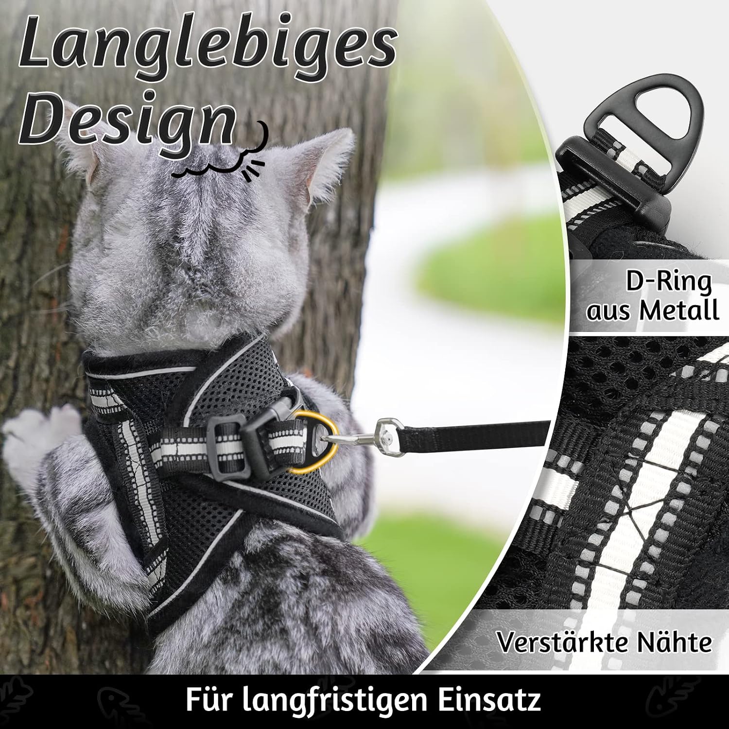 rabbitgoo Katzengeschirr verstellbar ausbruchsicher Schwarz Gr. S Kaetzchen