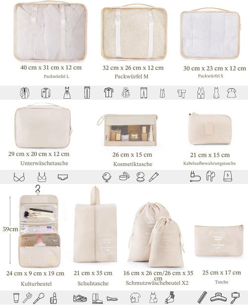 11‑teiliges Koffer Organizer Set Reise Packwuerfel mit Kulturbeutel