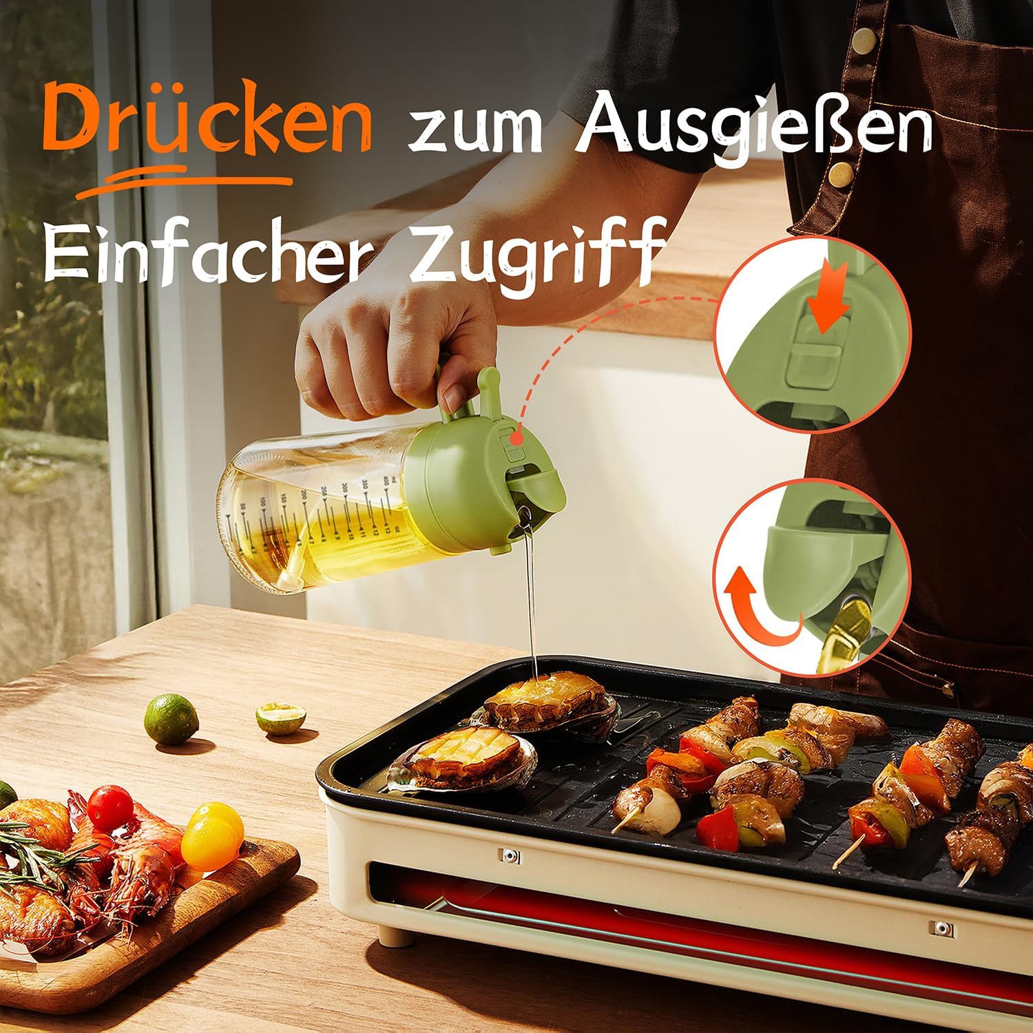 Oelsprueher lichtschuetzend Gruen 2-in-1 Oelspender und Spruehflasche