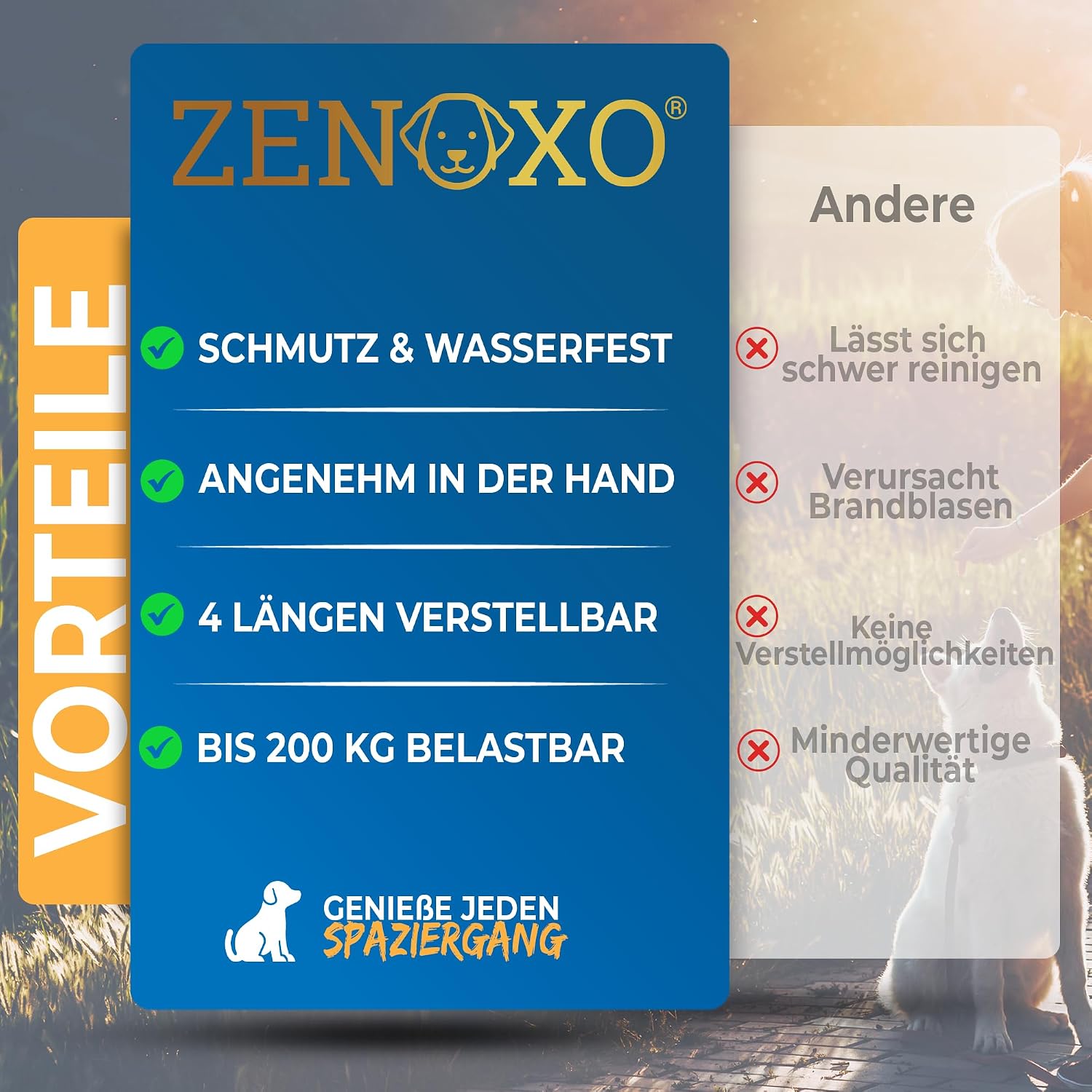3 m verstellbare Hundeleine 4-fach wasserfest schmutzabweisend fuer grosse Hunde