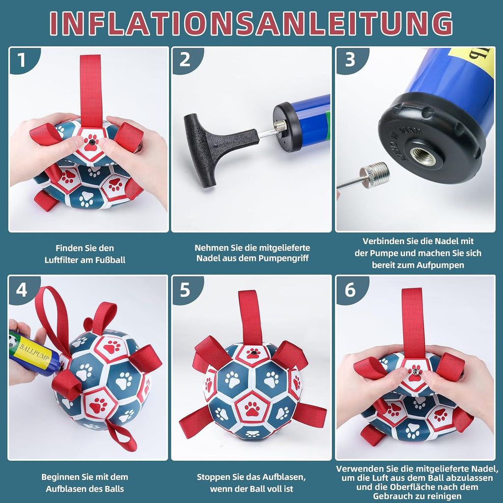 HETOO Hundeball mit Griff 8 Zoll Rot/Blau, interaktives Hundespielzeug S-XL
