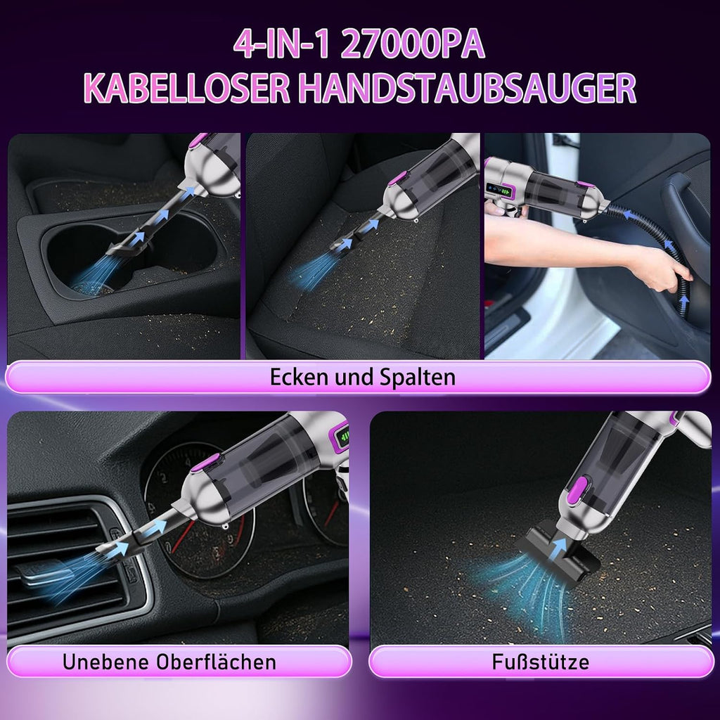Akku-Handstaubsauger kabellos 27000 Pa Mini Autostaubsauger wiederaufladbar