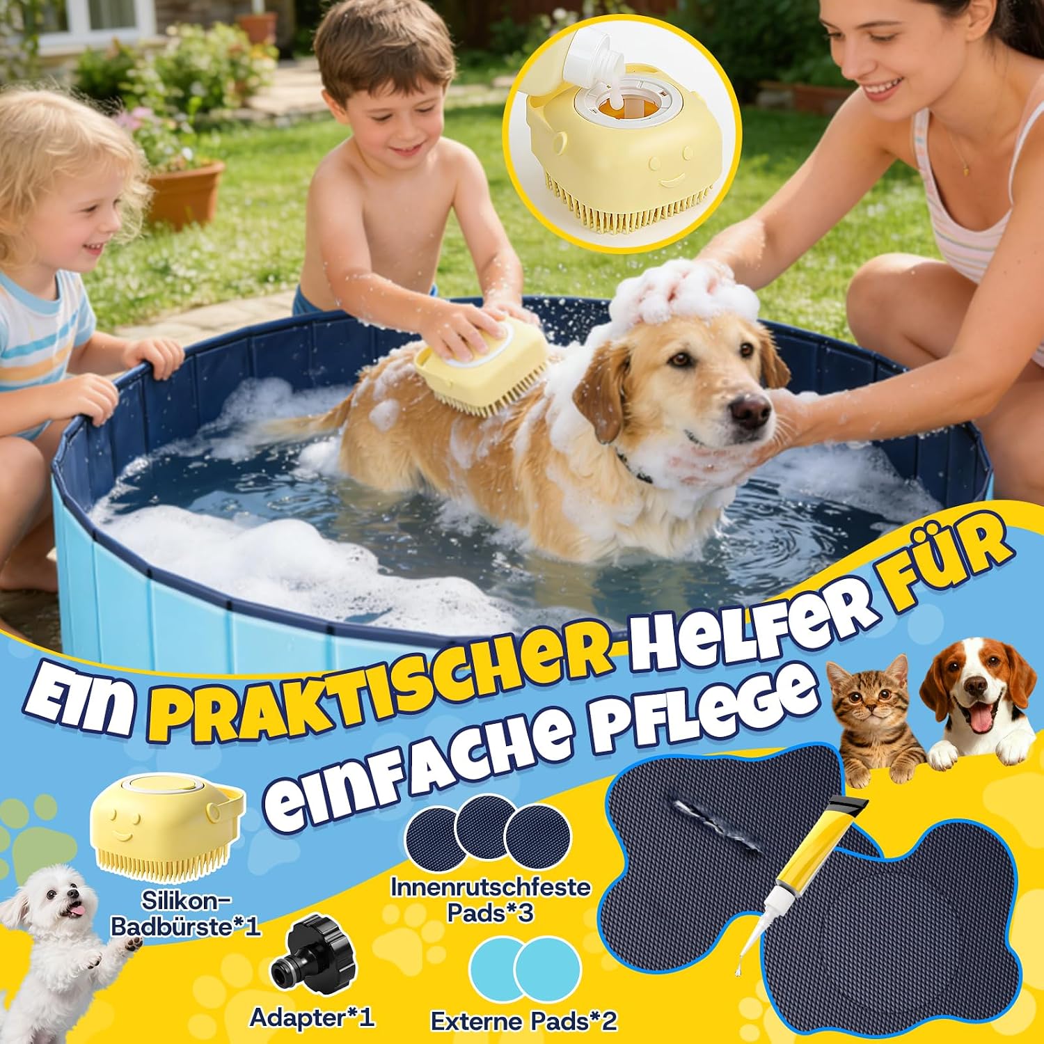 JONRRYIN Hundepool 160x30 cm faltbar rutschfest mit Buerste Flicken Ablassventil