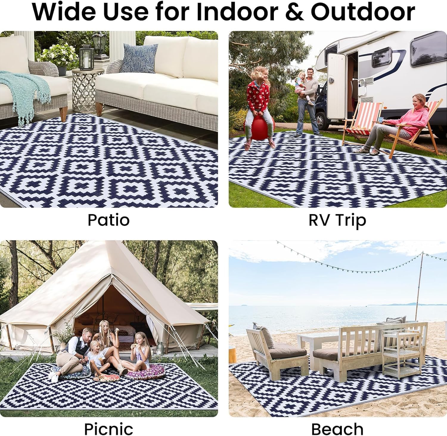 smiry Outdoor Teppich Balkon 120 x 180 cm wasserfest UV-bestaendig 180cm-360cm