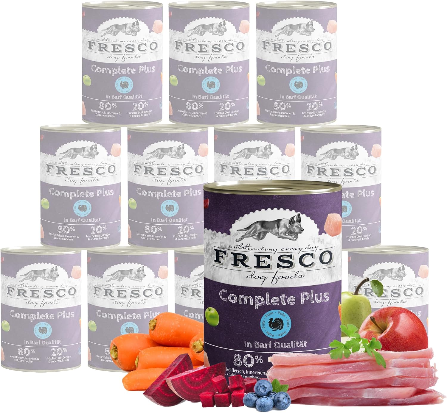 FRESCO Dog NassBARF Rind 12x400g Hundefutter getreidefrei verschiedene Sorten Mo