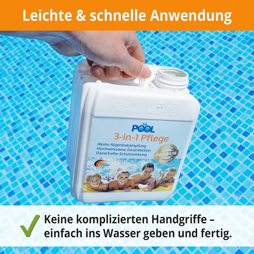 3-in-1 Poolreiniger fuer bis 20.000 L - Algenentfernung, Desinfektion, Ablagerung