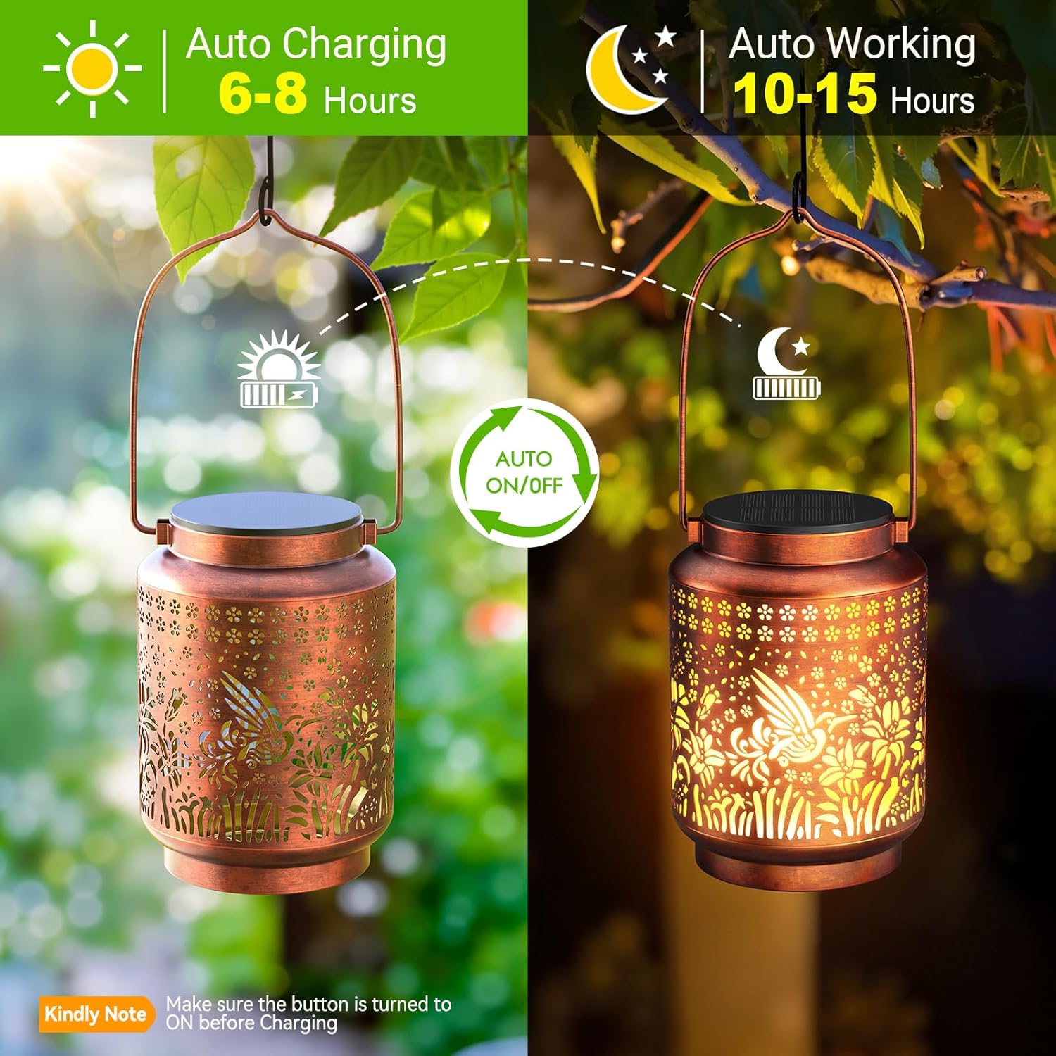 BUCASA Solarlaterne Kolibri 2er Set Haengend Metall Aussenleuchte Garten