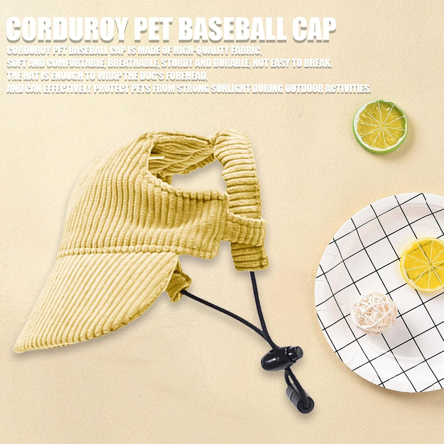Hunde Baseballmütze verstellbar mit Ohrlöchern Sommerhut Gelb XL