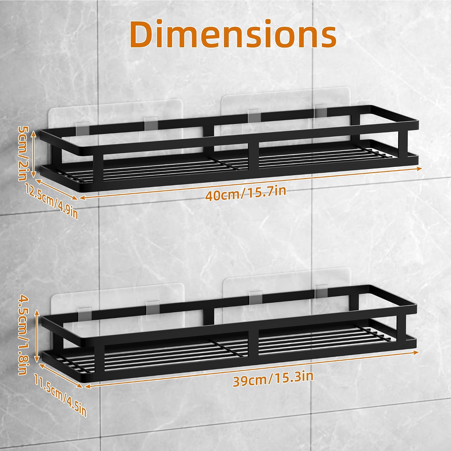 Duschablage Edelstahl Schwarz 2er Set ohne Bohren Badregal 30cm-40cm