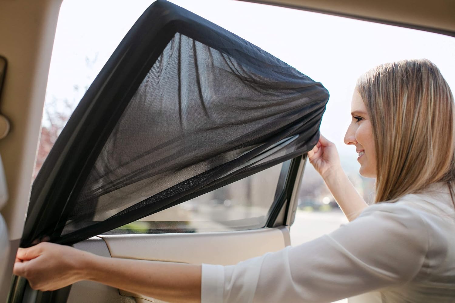 Auto-Sonnenschutz dehnbar atmungsaktiv, 2er Set fuer Kinder, universell passend