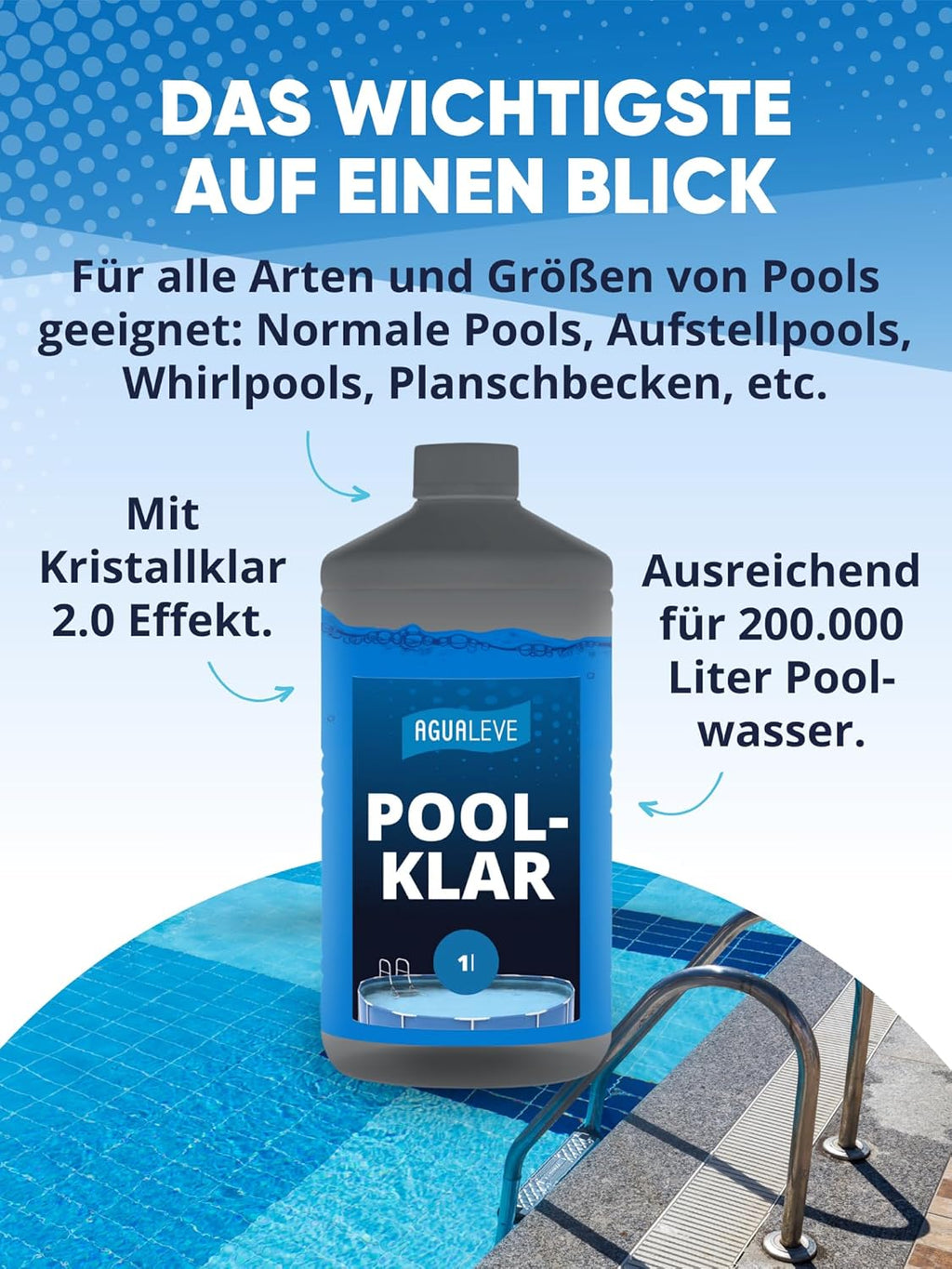 AGUALEVE Poolklar Kristallklar Formel fuer klares Poolwasser Made in Germany