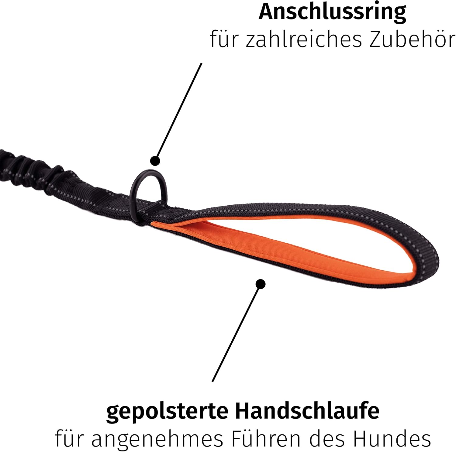 Floxik reflektierende Hundeleine verstellbar 100cm-150cm Kurzführer schwarz