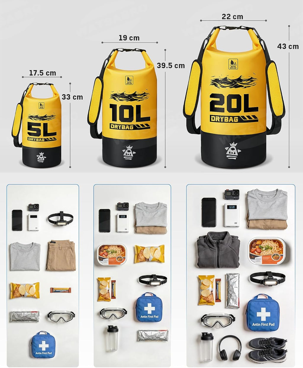 WATSABRO Dry Bag wasserdichte Tasche Rucksack + wasserdichte Handyhuelle
