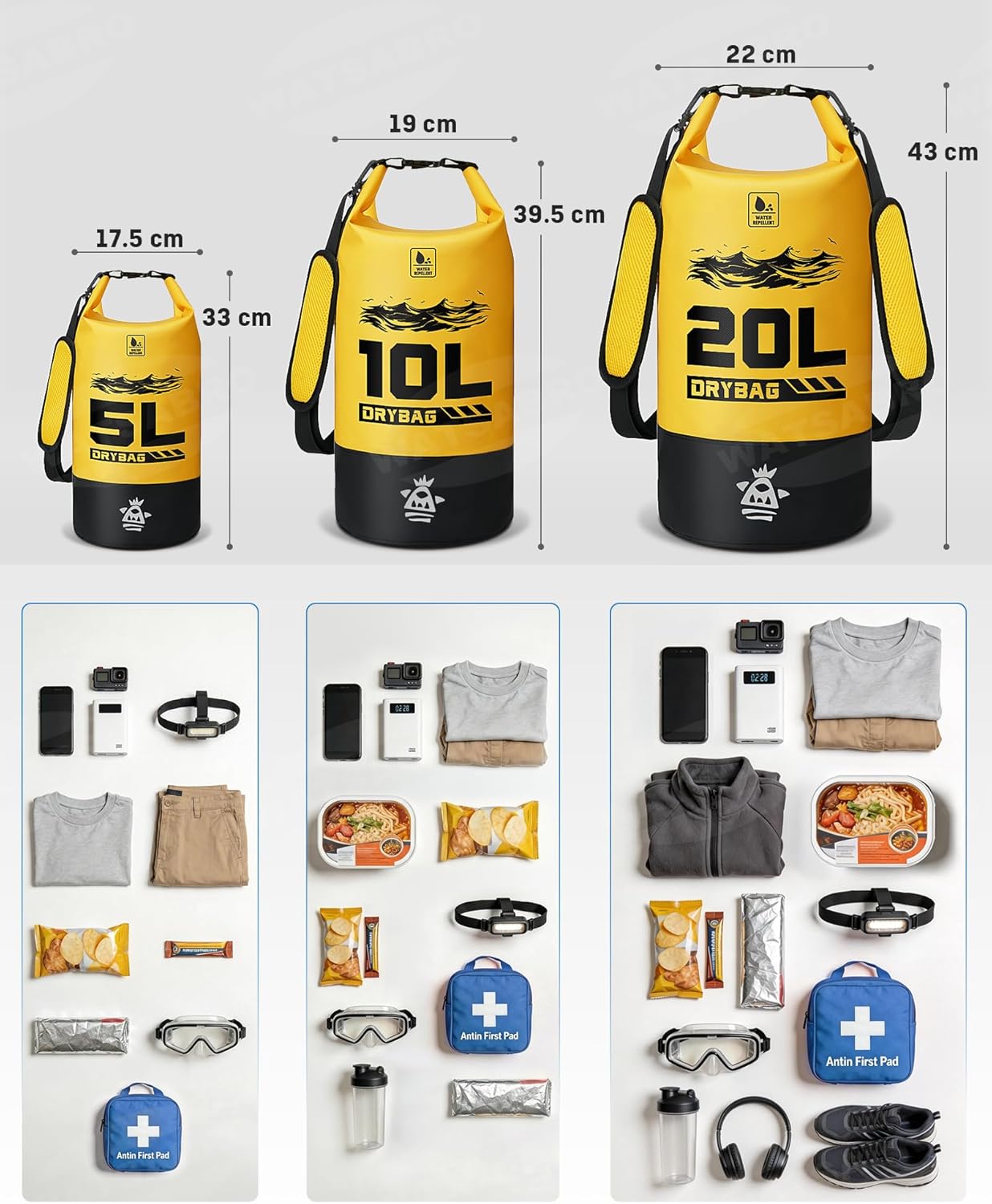WATSABRO Dry Bag wasserdichte Tasche Rucksack + wasserdichte Handyhuelle