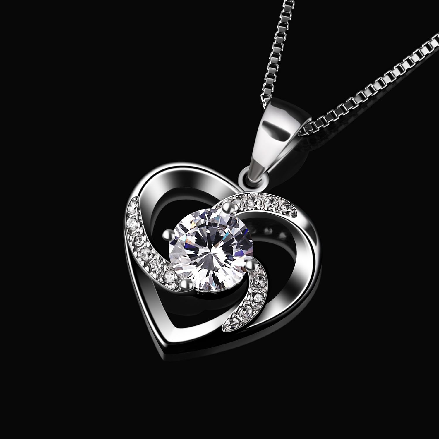 Halskette Damen Silber 925 Herzanhaenger 45 cm Schmuck Geschenk fuer Frauen