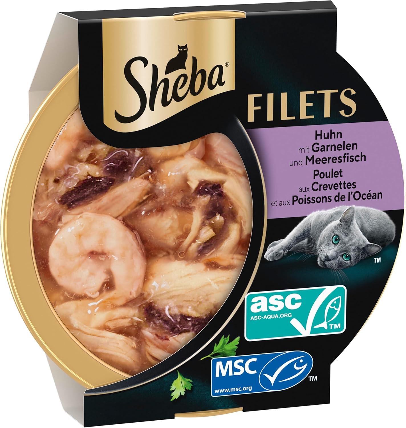 SHEBA Filets in Sauce Katzenfutter 16 x 60 g | Huhn Hochseefisch Garnelen