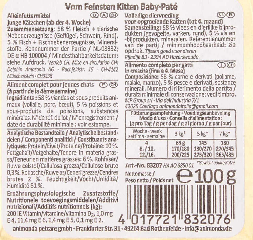 animonda Vom Feinsten Kitten Paté, Nassfutter fuer Kaetzchen, verschiedene So
