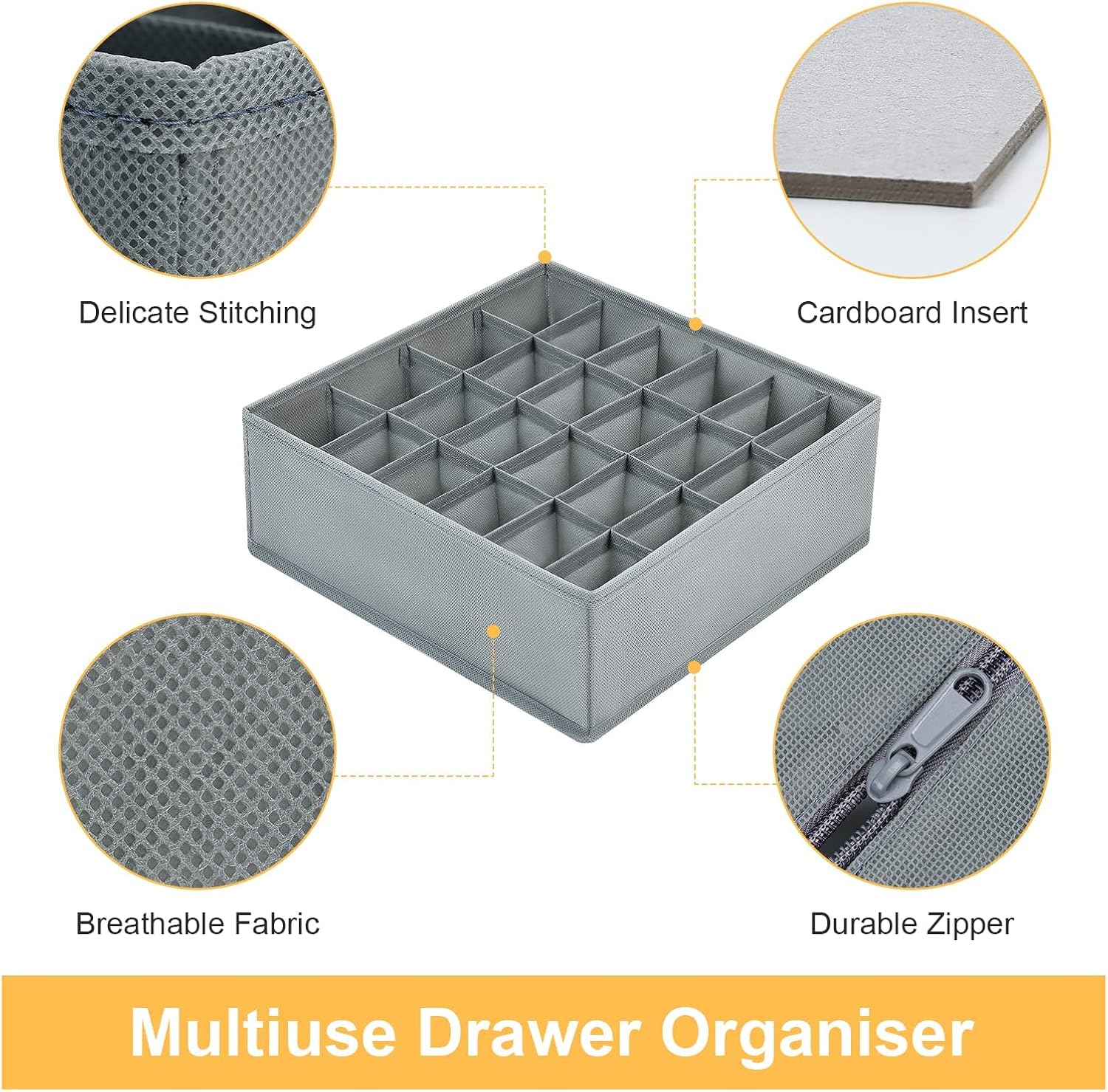 Unterwaesche Organizer 2er Set 48 Faecher faltbar Schubladeneinsatz Grau