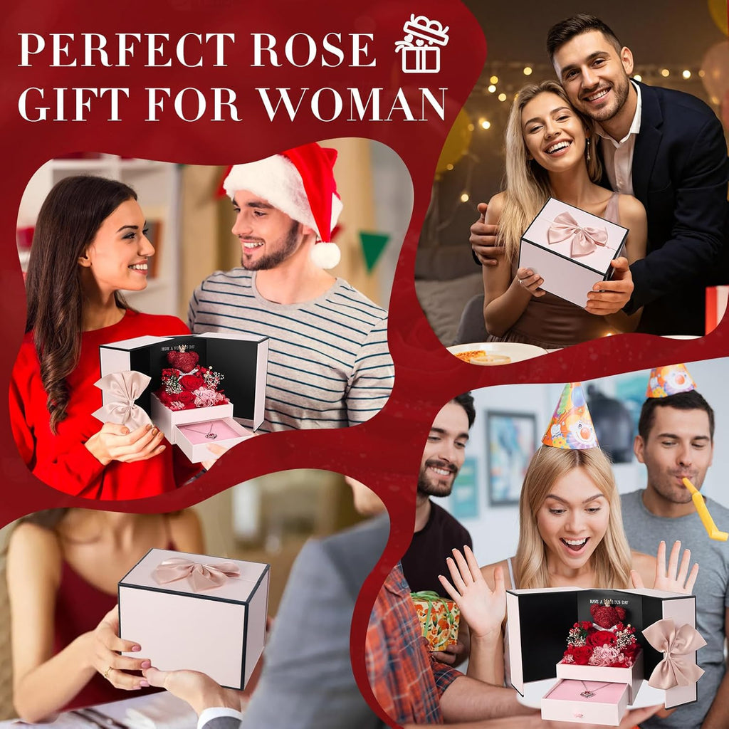 Ewige Rose mit Herz Halskette Damen Geschenk Infinity Rose Moosbett