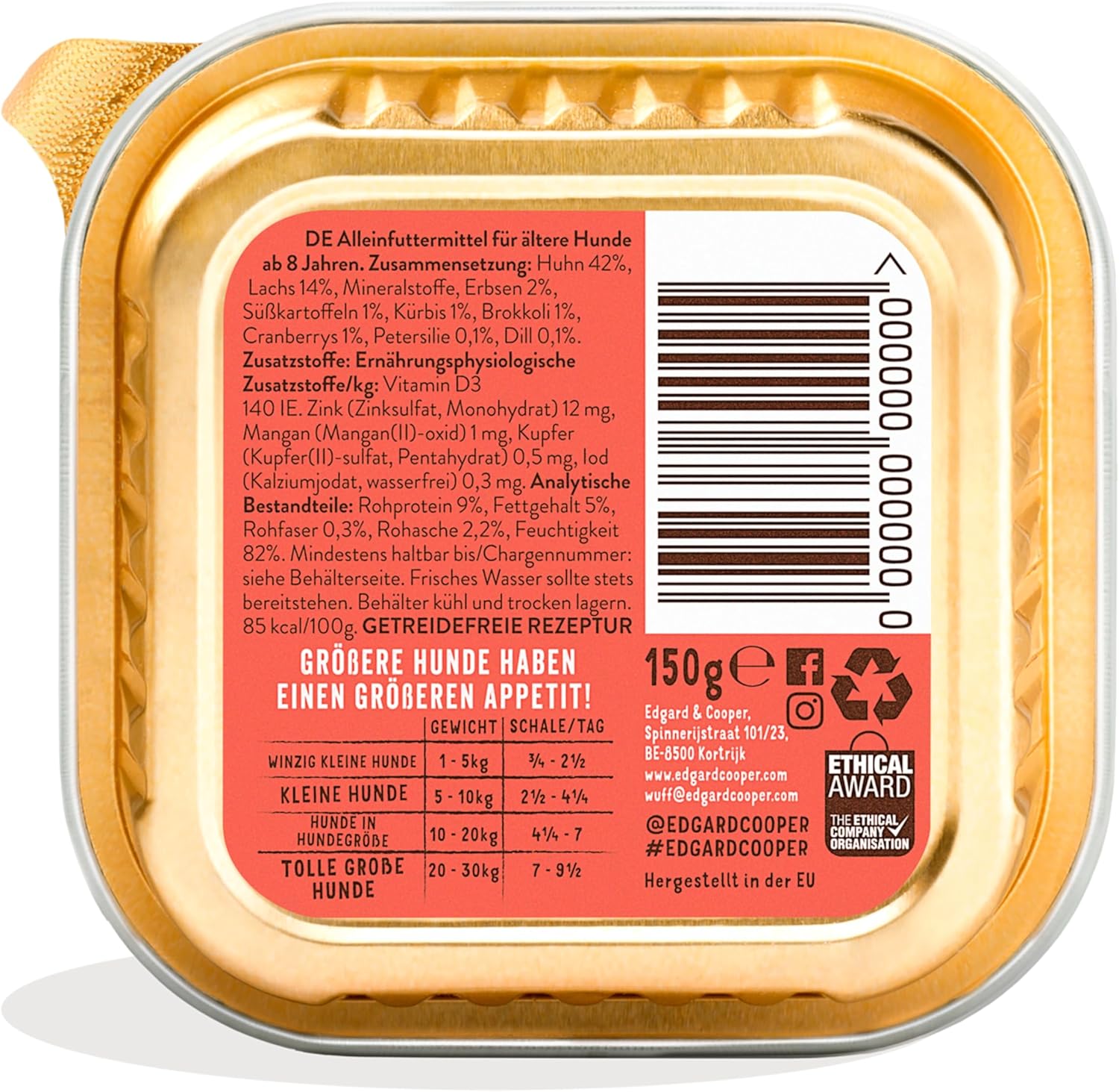 Edgard & Cooper Nassfutter Welpe Ente & Huhn 11x150g getreidefrei