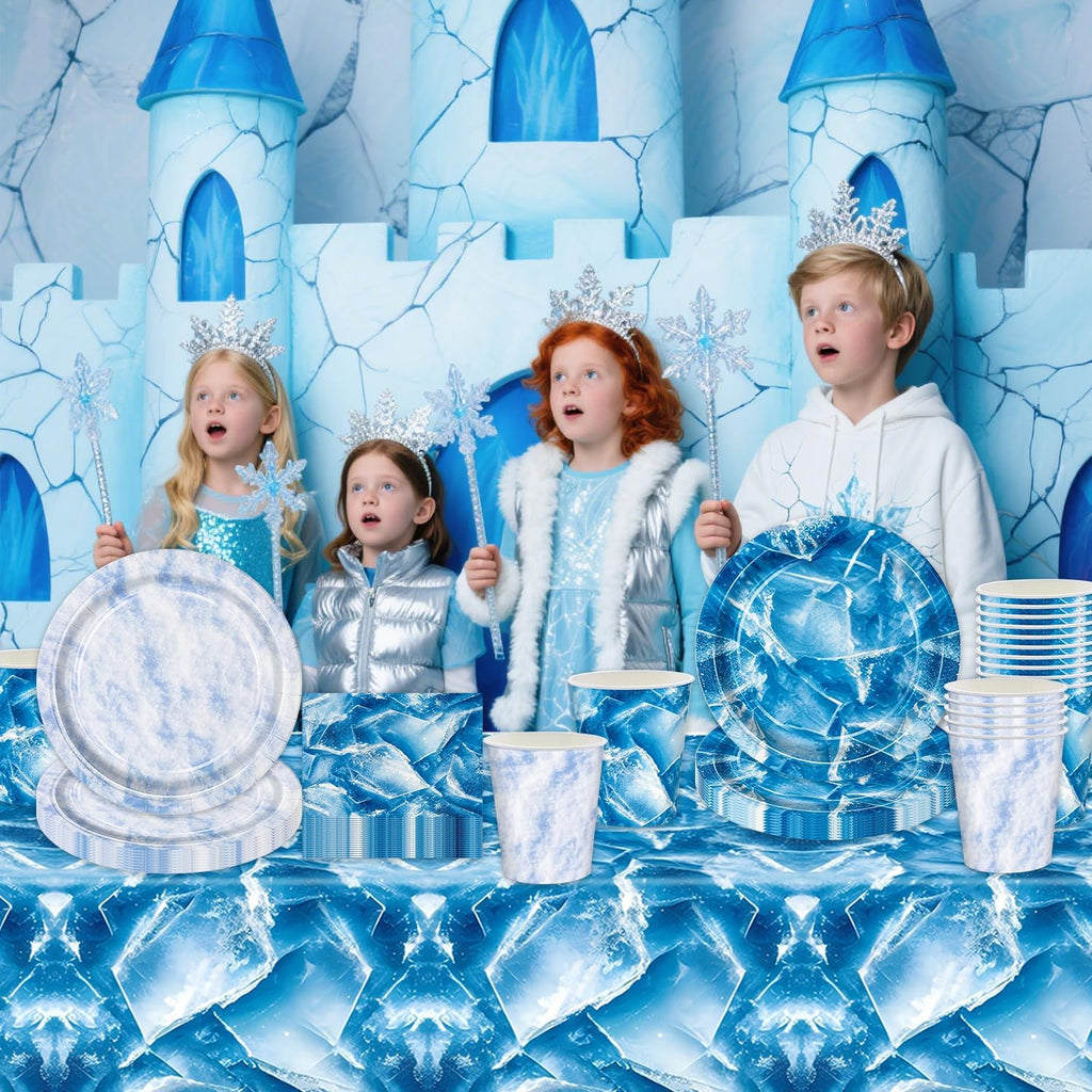 61-teiliges Eis und Schnee Partygeschirr-Set mit Tellern Bechern Servietten