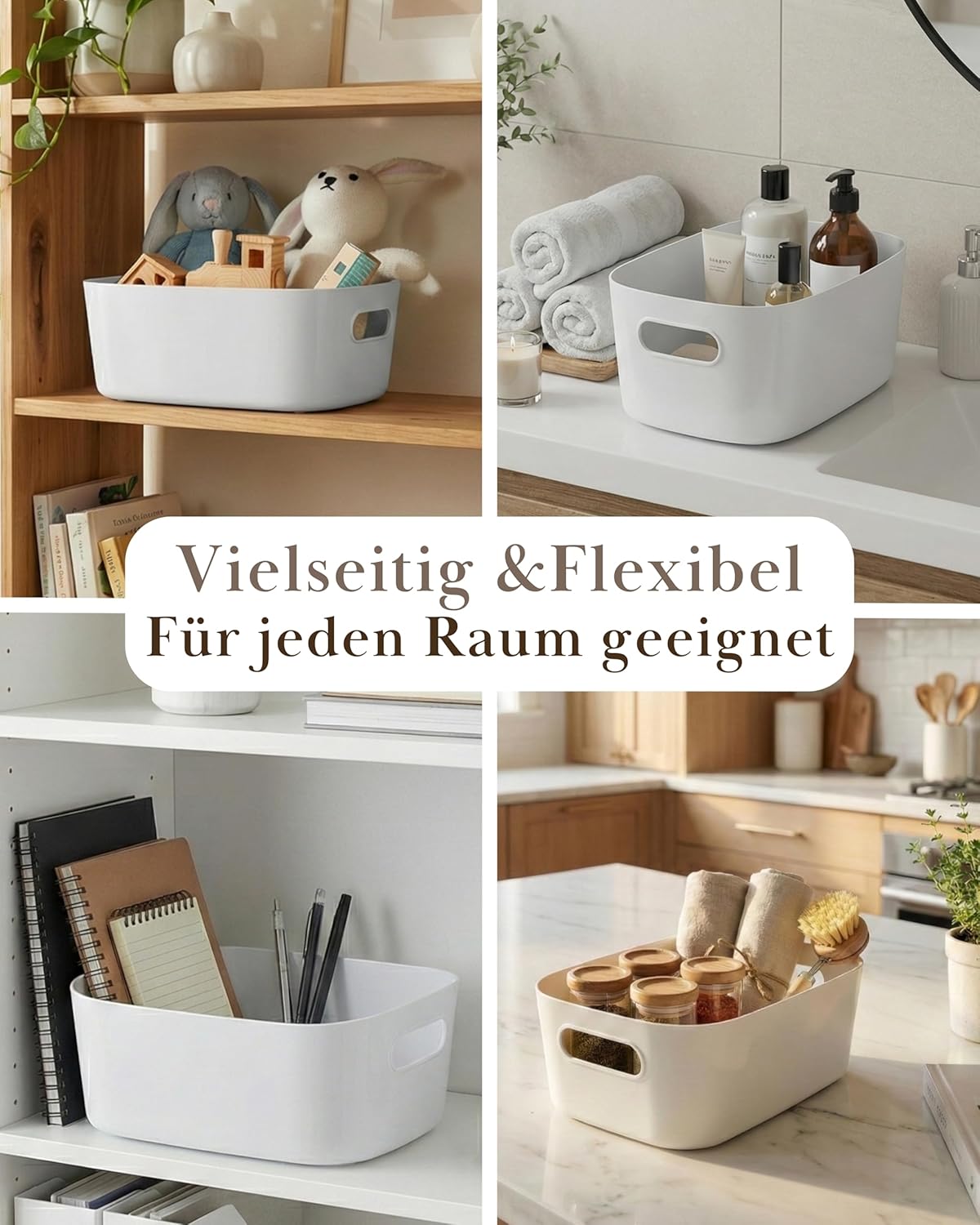 10er Aufbewahrungsbox Set Kunststoff Organizer Koerbe Weiss stapelbar