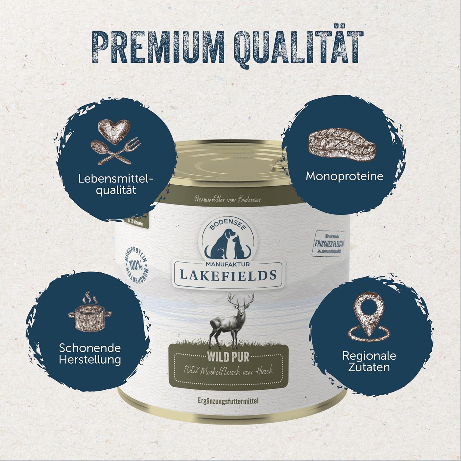 Lakefields Hundefutter Nass Wild 6 x 400g 100% Muskelfleisch getreidefrei