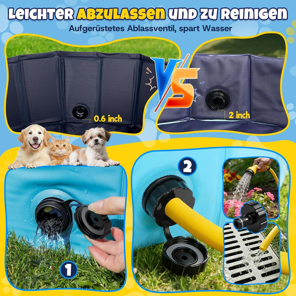 JONRRYIN Hundepool 160x30 cm faltbar rutschfest mit Buerste Flicken Ablassventil