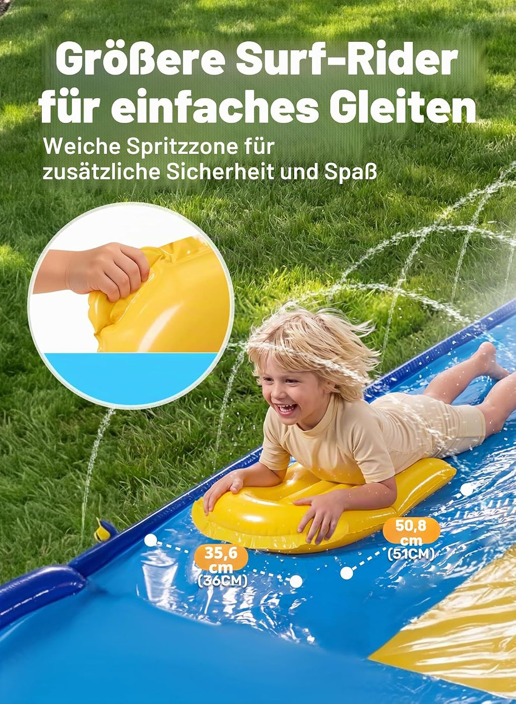 Sloosh 548,6cm Dreispur Wasserrutsche mit 3 Bodyboards, Sprinkler