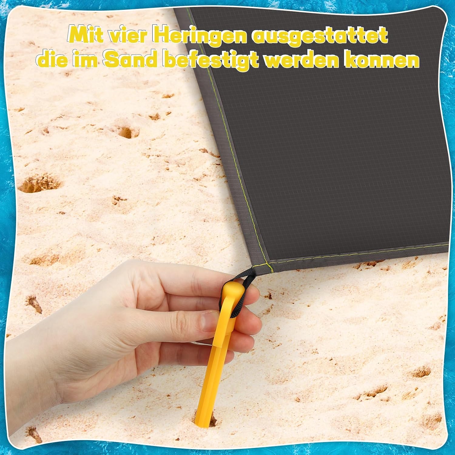 Stranddecke sandfrei 210x200 cm XXL blau - sandfeste Strandmatte fuer Strand Camp