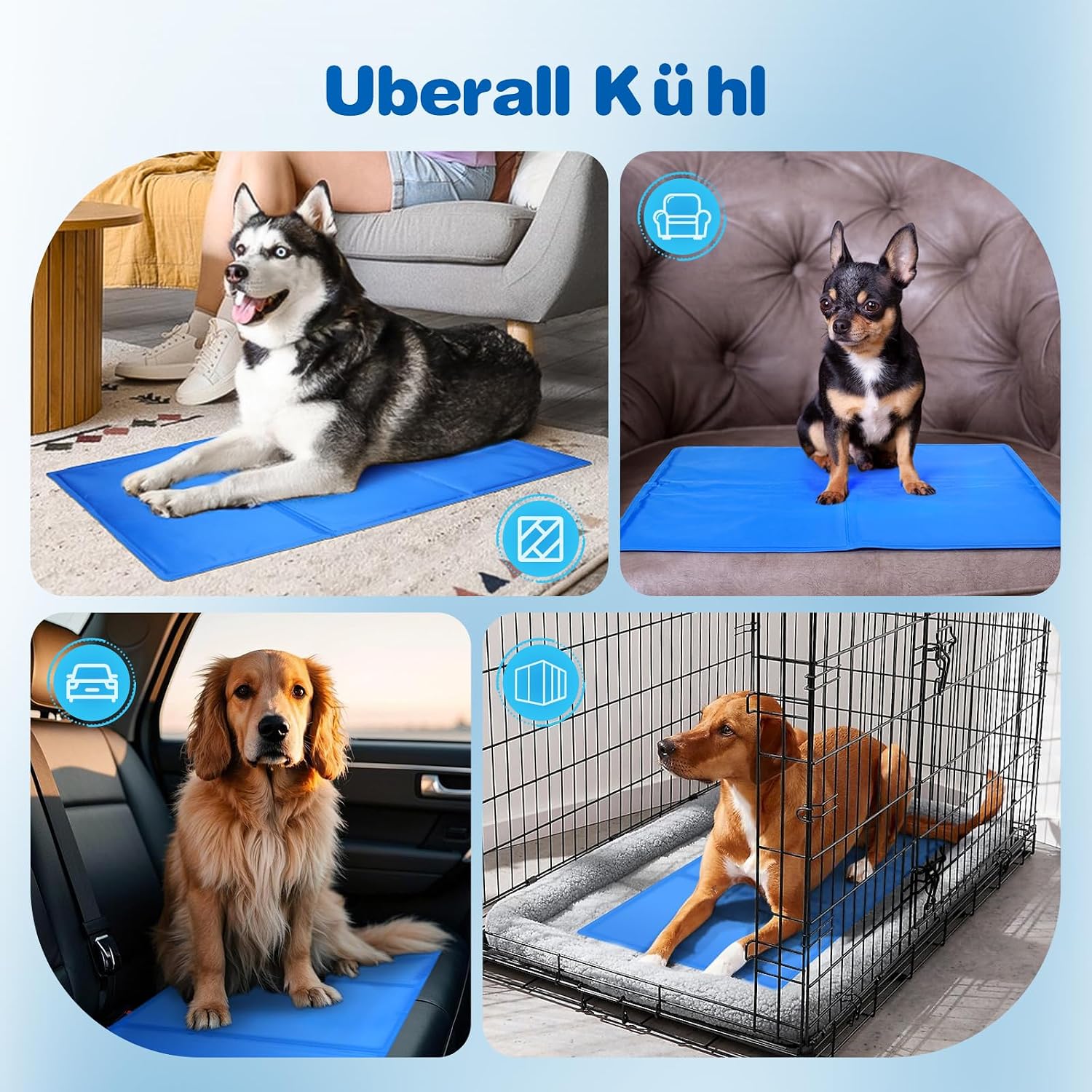 DONWEI Kuehlmatte 65x50 cm fuer Hunde und Katzen selbstkuehlend faltbar