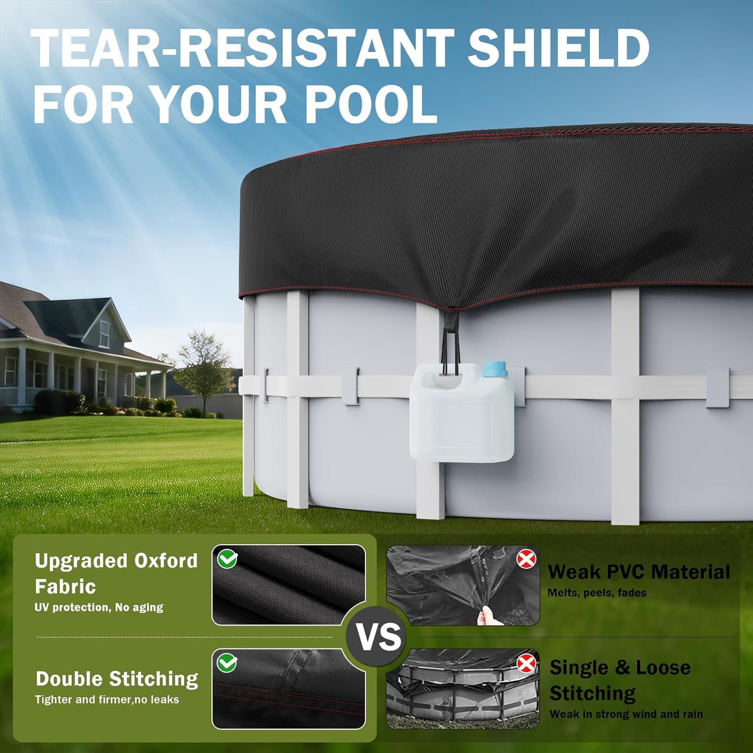 Runde Poolabdeckung 305 cm fuer Aufstellpool 420D UV-Schutz winddicht Reissfest 24