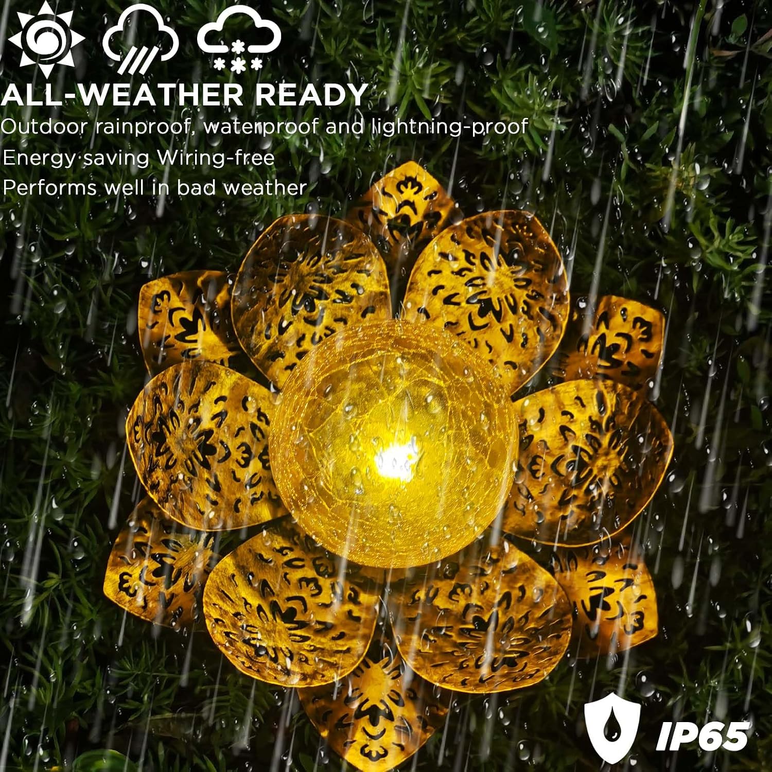 Solarlampe Lotus aus Metall fuer Aussen wasserdicht warmweiss Gartenbeleuchtung