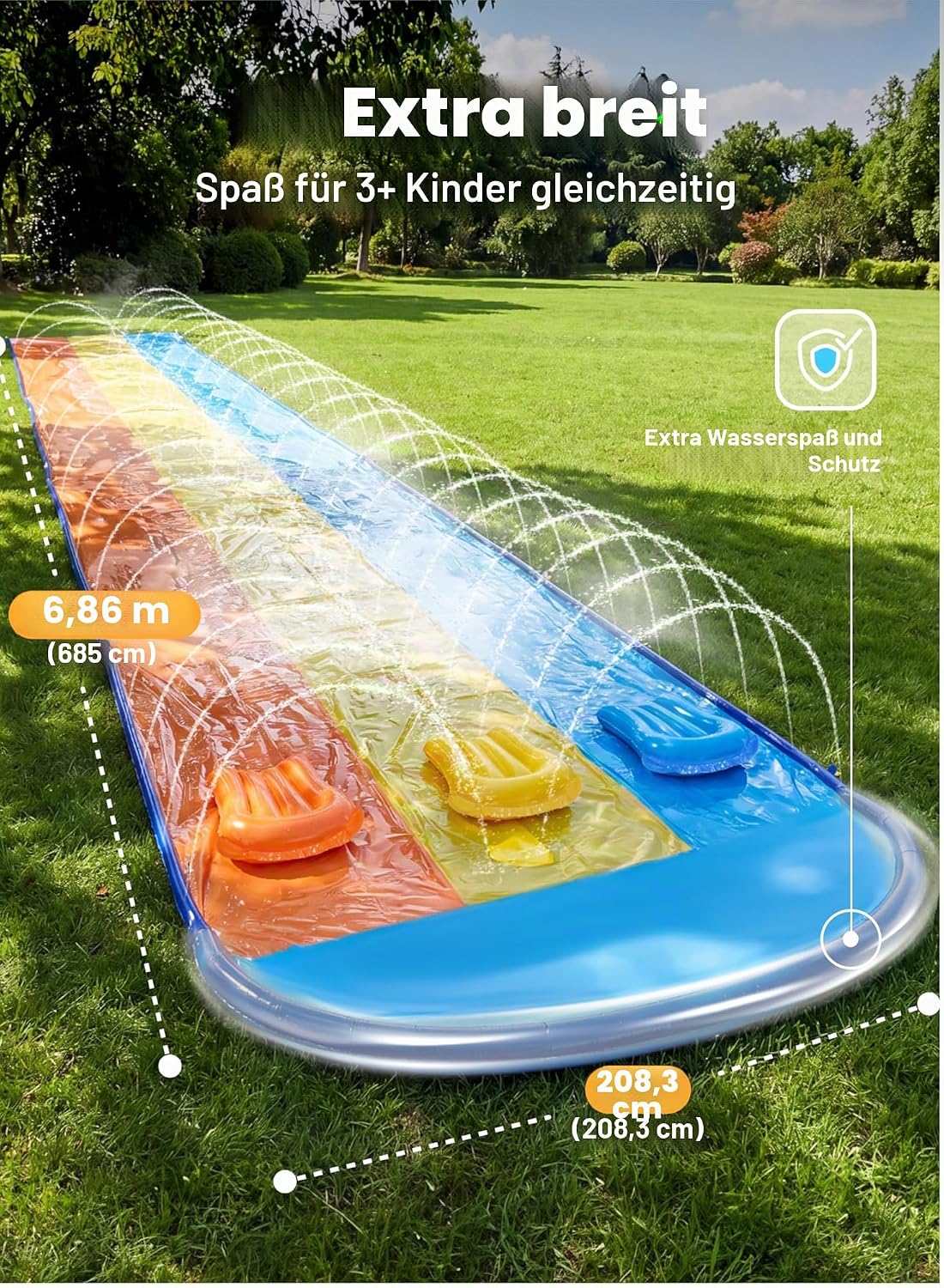 Sloosh 548,6cm Dreispur Wasserrutsche mit 3 Bodyboards, Sprinkler