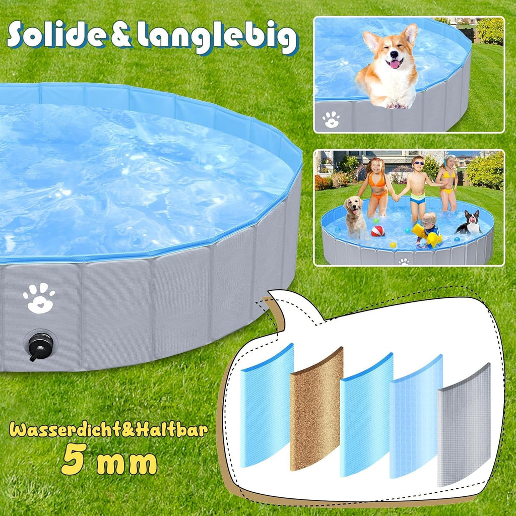 Gindoly Hundepool faltbar 160 x 30 cm rutschfest abriebfest Planschbecken