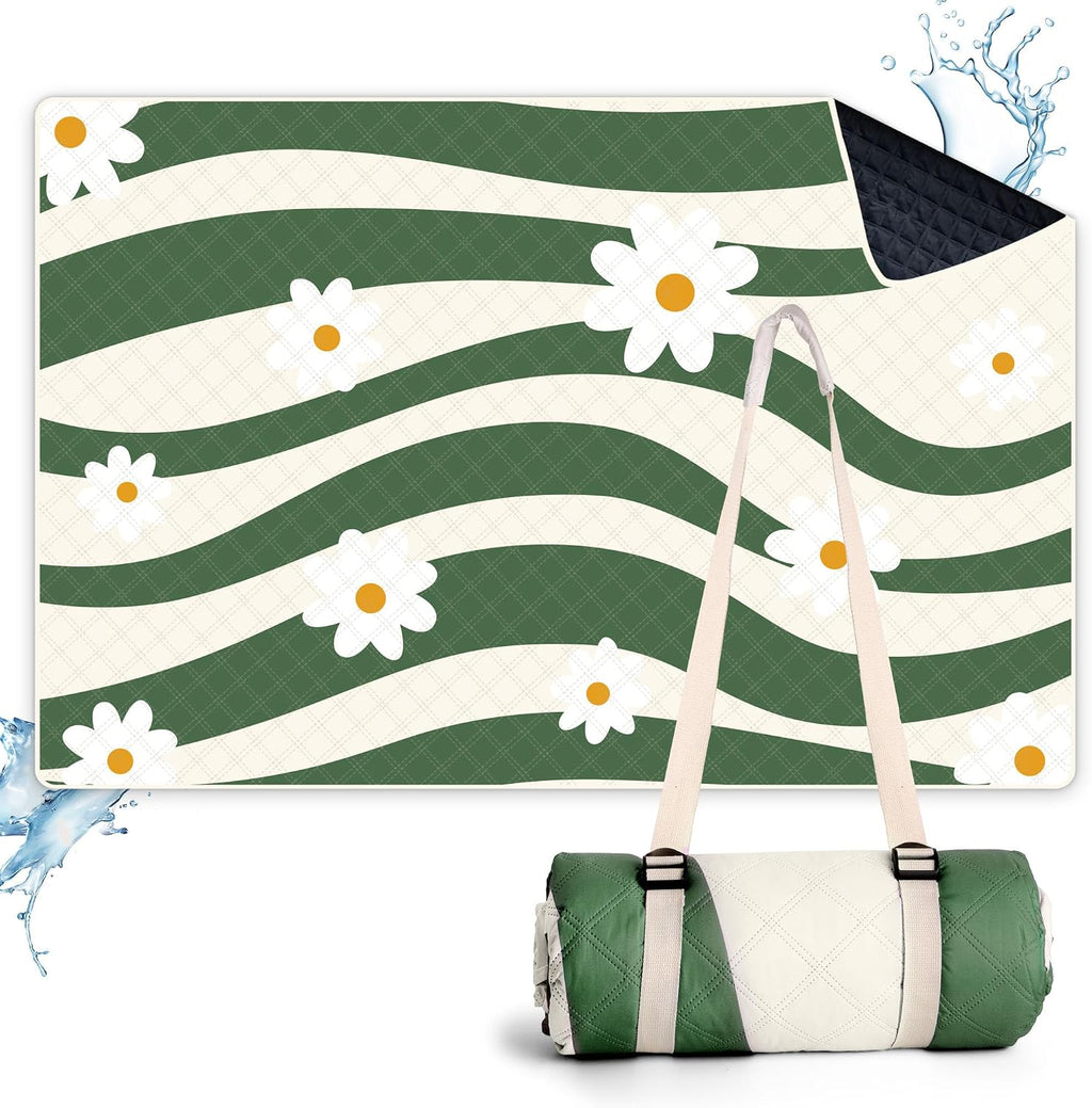 LARUTAN Strand- und Picknickdecke 200 x 200 cm wasserdicht mit Tragegurt 200cm-3
