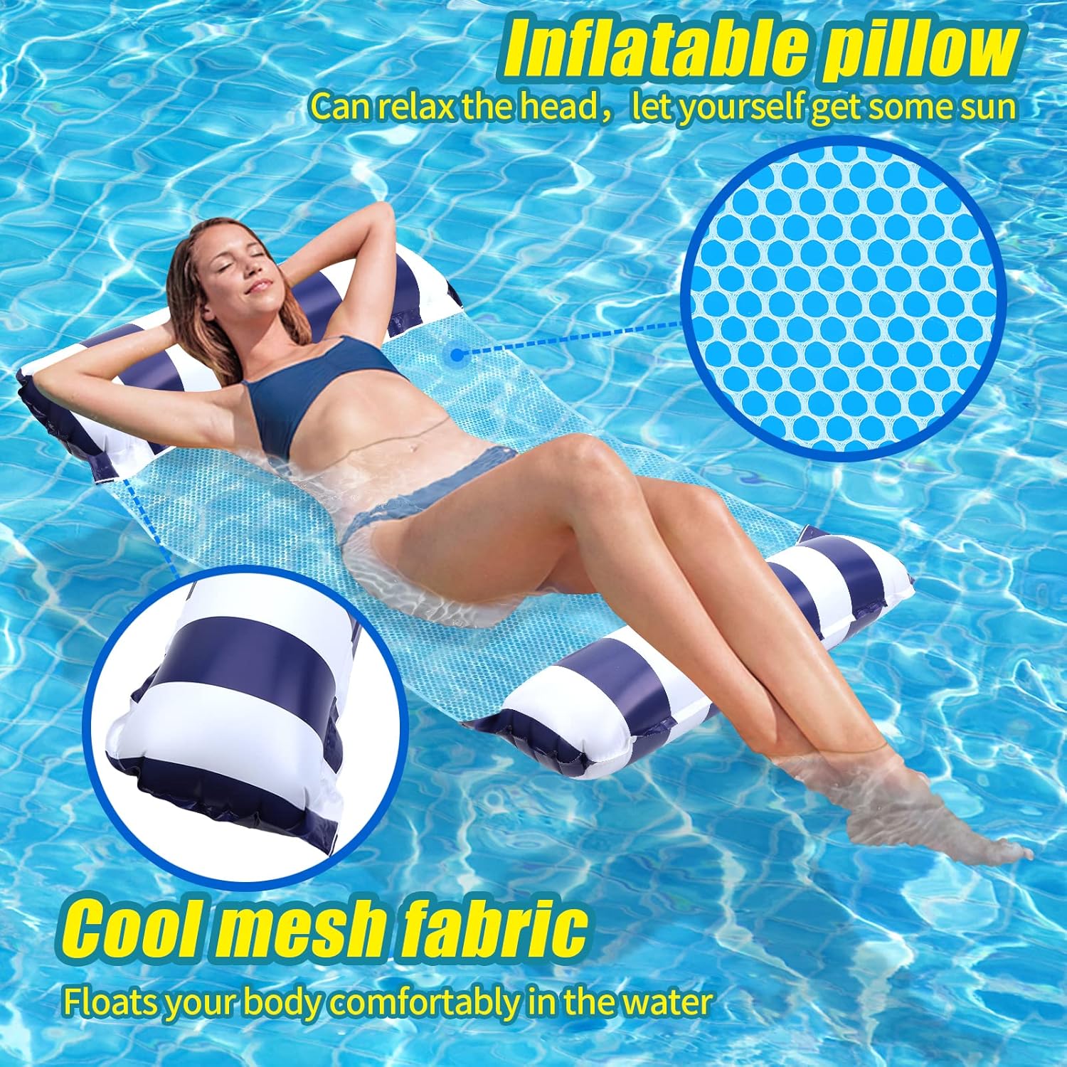 Aufblasbare Wasserhaengematte 4-in-1, 2 Stueck Luftmatratze fuer Pool Strand