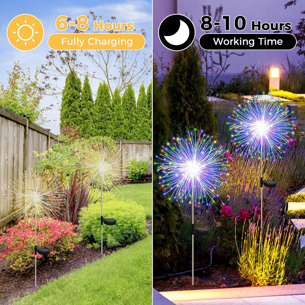 CNMTCCO Solar Gartenlichter 2er Set 120 LED Feuerwerk-Effekt Warmweiss