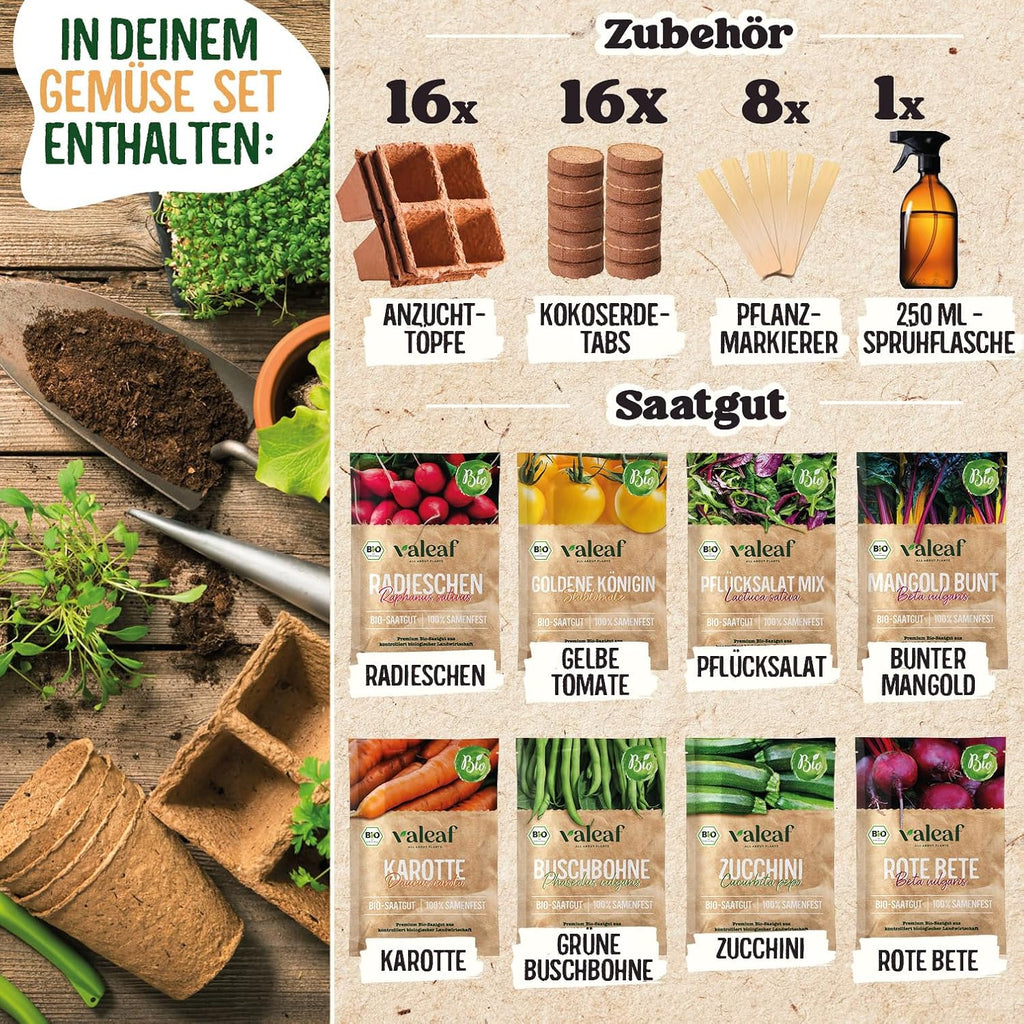 Bio Gemuese Samen Set 10 Sorten Anzuchtset Kinder Garten Pflanzset